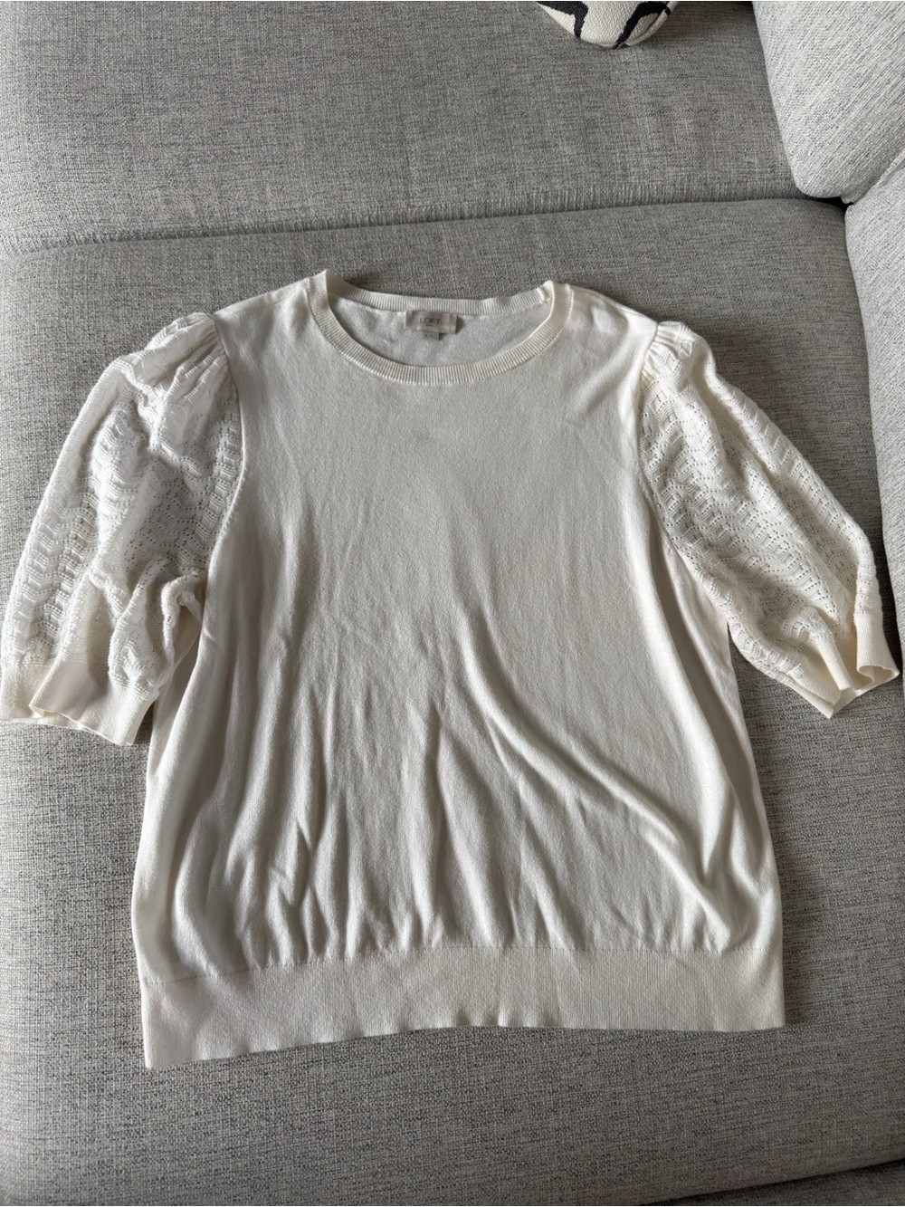LOFT Cream Puff Lace Sleeve Short-Sleeve Knit Top